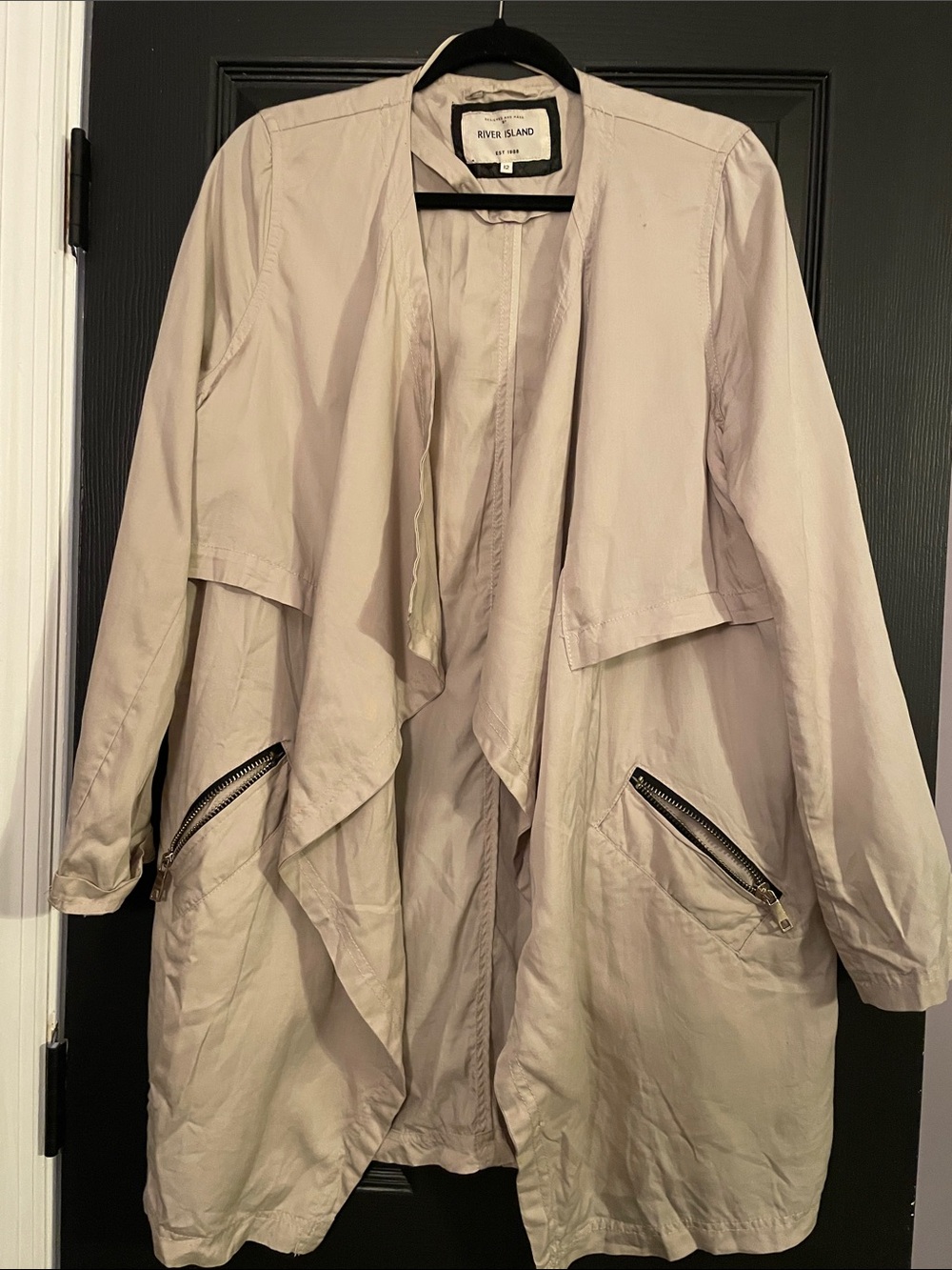 River Island Light Beige Draped Waterfall Trench Coat